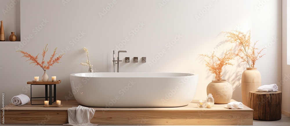 Bathroom in apartment with isolated bath