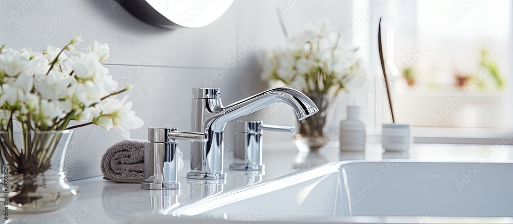 Classic bathroom tap in white shown in closeup