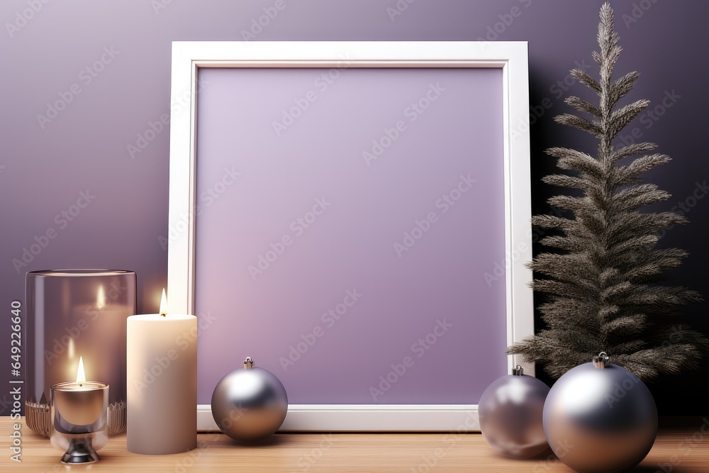 Minimal simple purple mockup frame in front, Simple minimal, Christmas style.