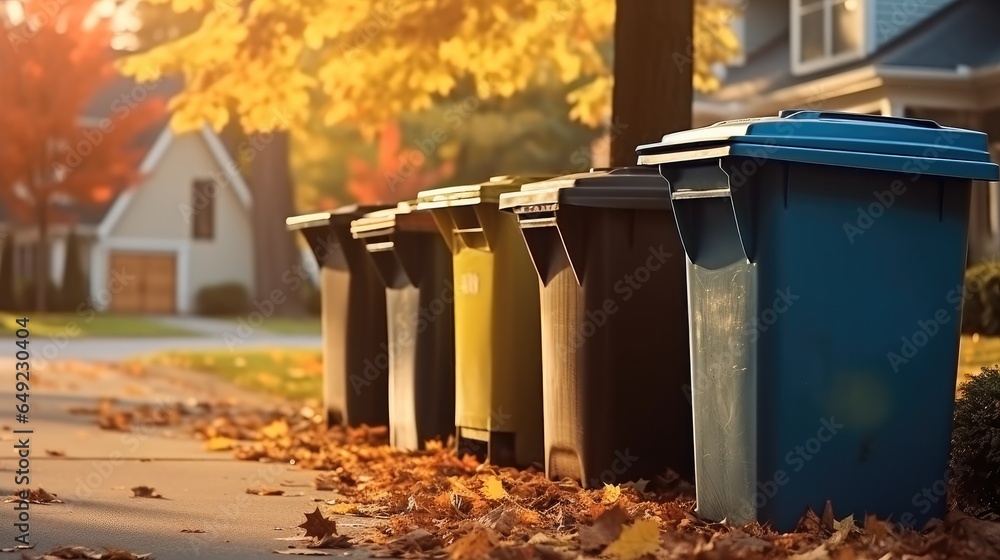 Recycling bins in park, Public recycling bins.