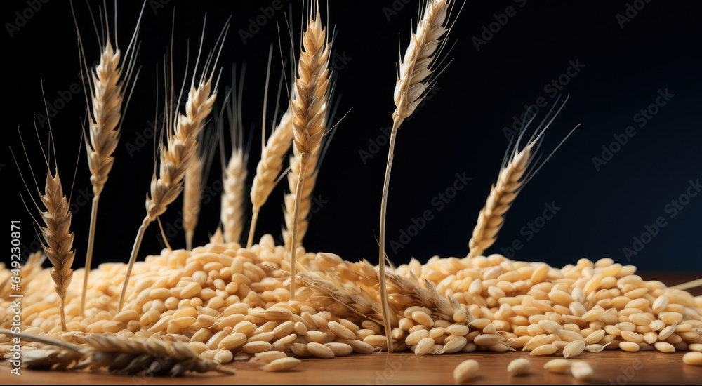 Wheat accompanied on dark background.