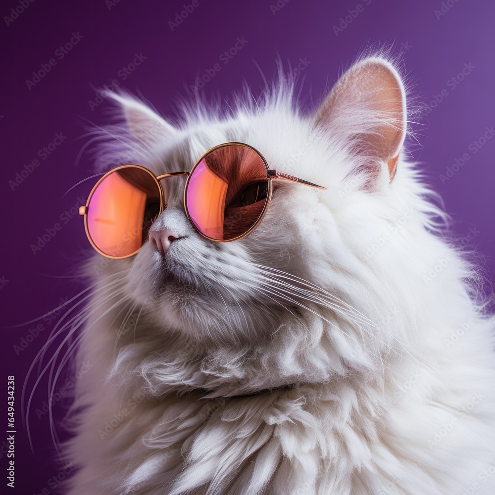 Cool cat in sunglasses on vivid background