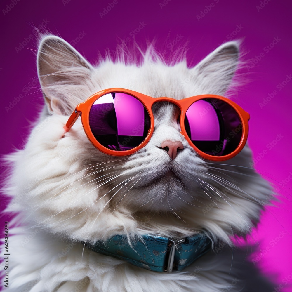 Cool cat in sunglasses on vivid background