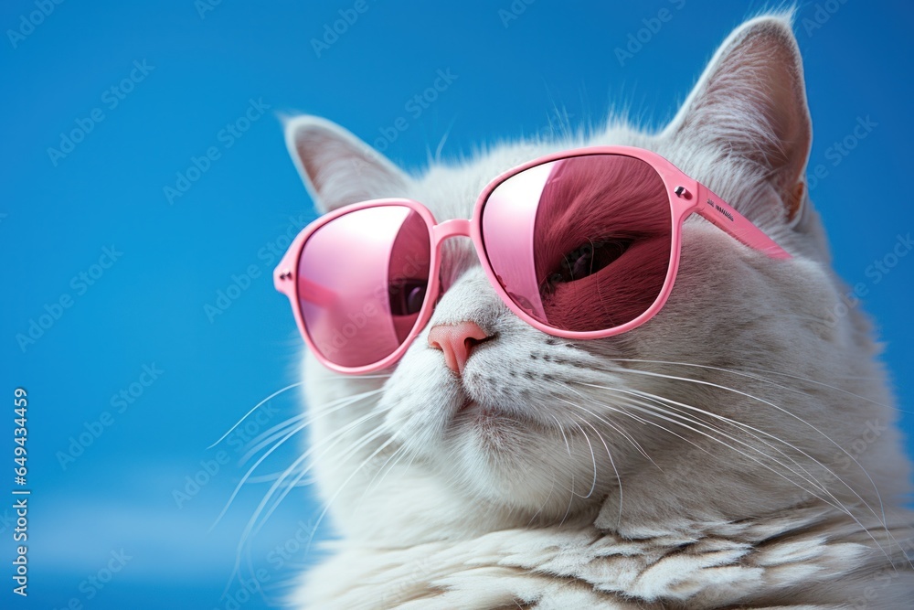 Cool cat in sunglasses on vivid background