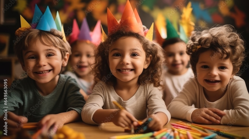 Group of children during a fun arts and painting together.