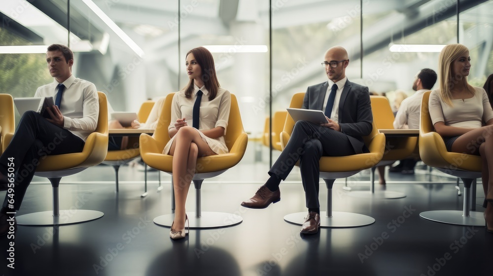 Diverse Executive Team Meeting in Office Reception Room.