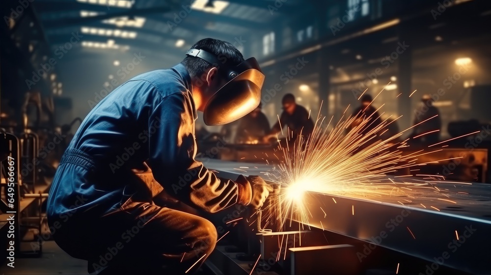 Industrial Worker at the factory welding.