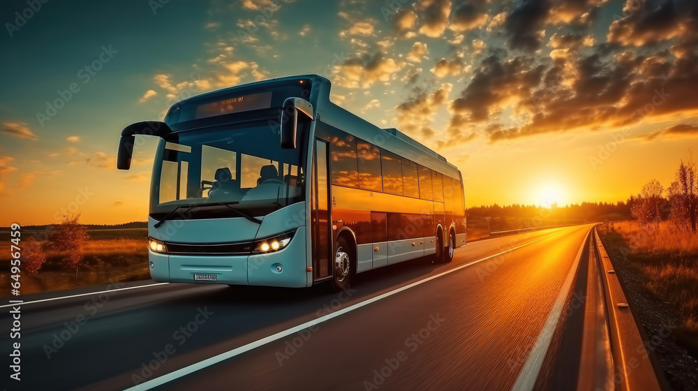 Tourist bus driving on highway.