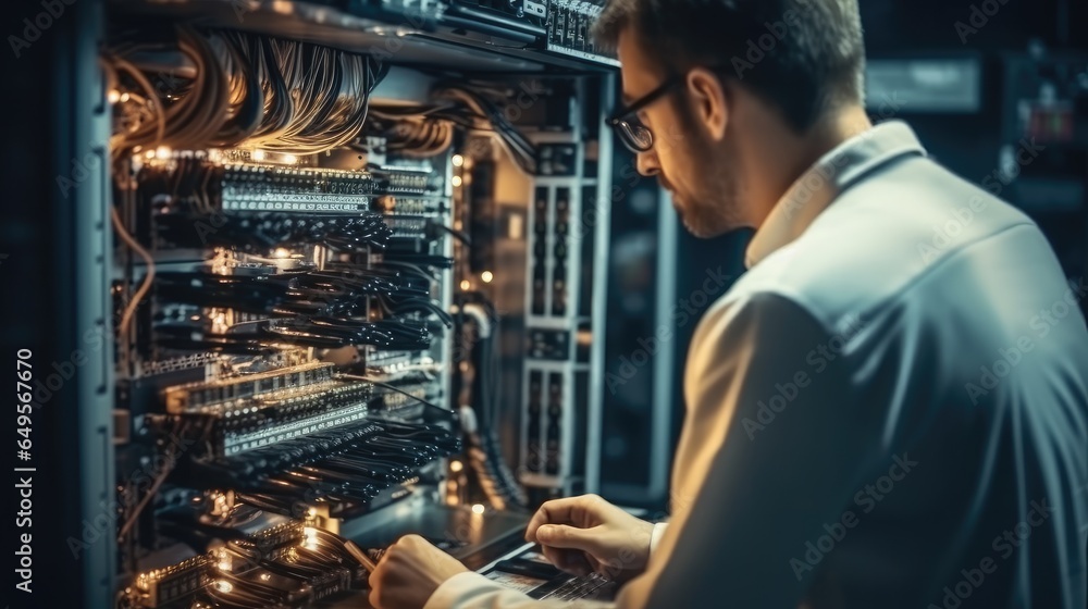 Two technicians working in an IT-Hardware rollout for customers in the banking industry.