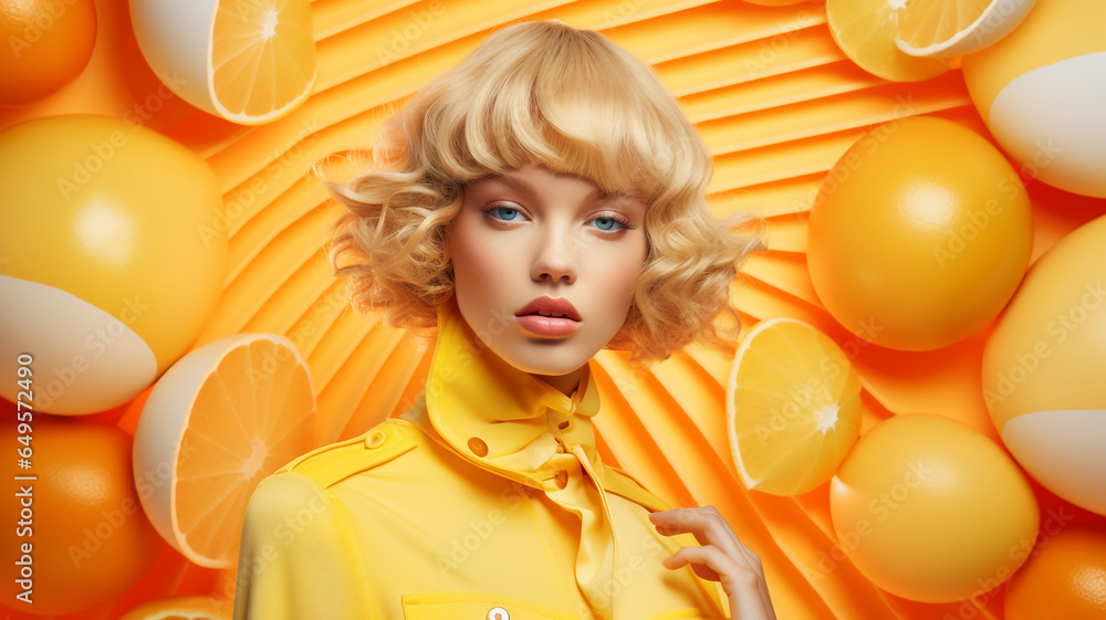 Beautiful young woman with orange shaped objects