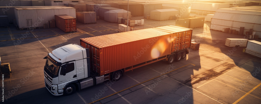 Truck parking, Loading and unloading of cargo, containers. Business logistics, industrial warehouses and logistics companies. E-commerce, wholesale trade of goods.