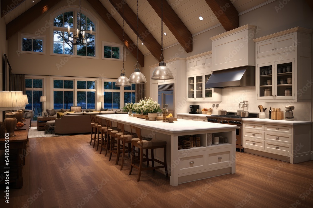 Modern kitchen farmhouse style, Tables and chairs with bar.