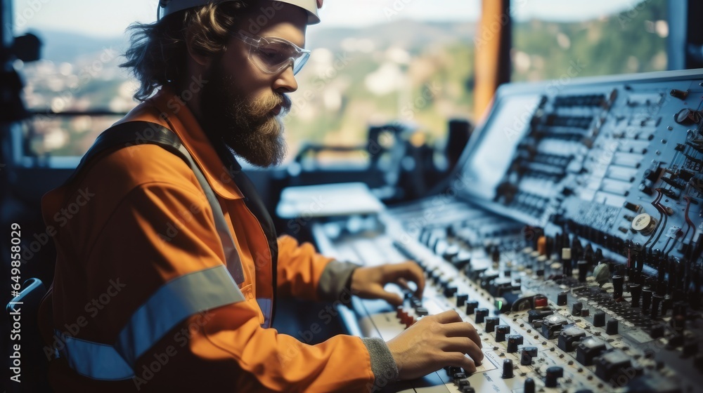 Industrial engineer working at control panel.