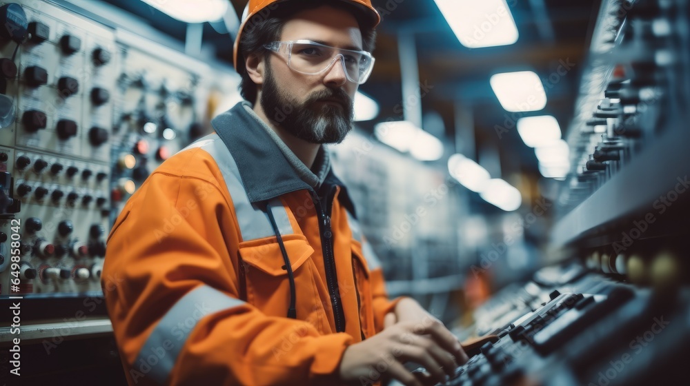 Industrial engineer working at control panel.