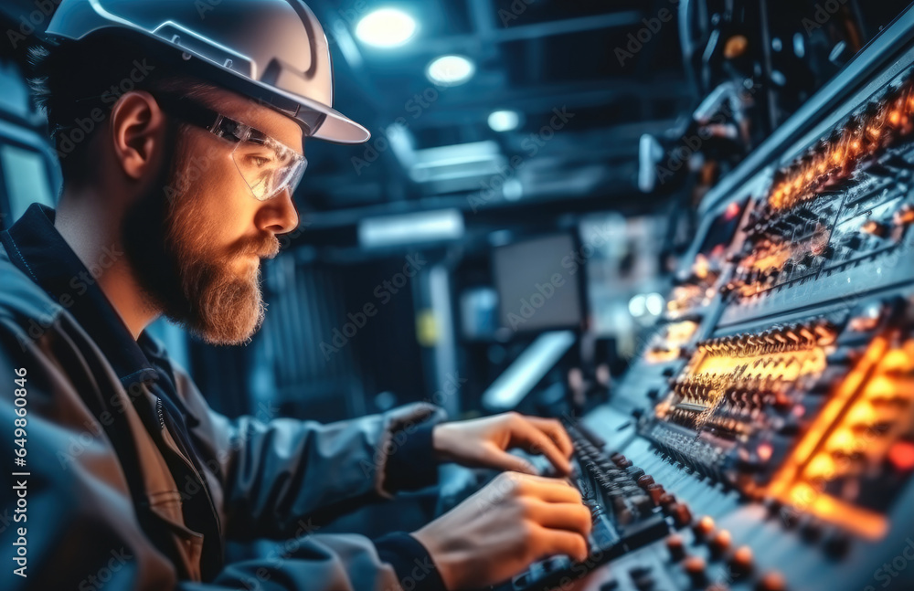 Industrial engineer working at control panel.