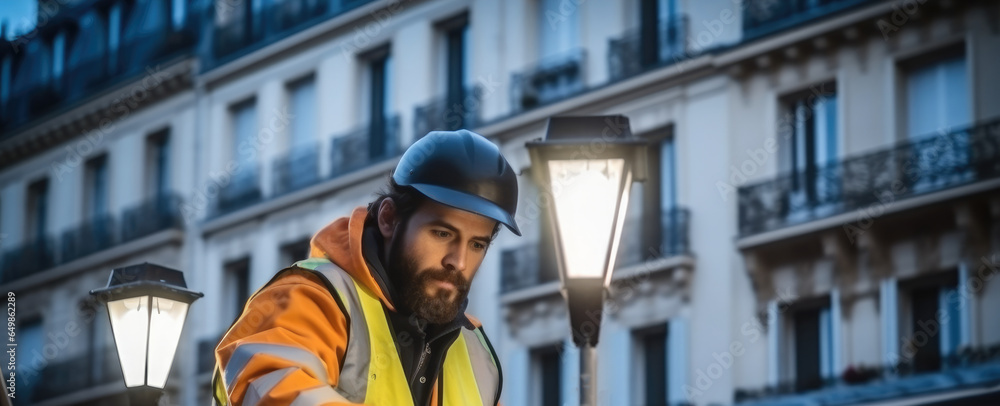 Technician repair lighting on public roads.