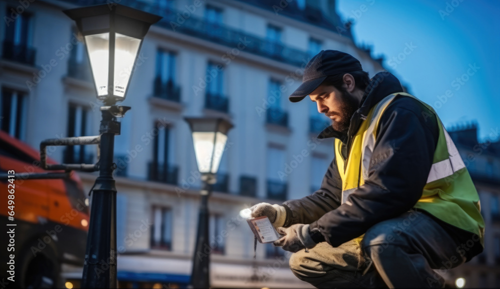 Technician repair lighting on public roads.