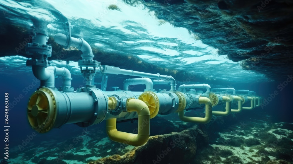 Oil pipeline underwater, Underwater pipeline for gas or oil transport.