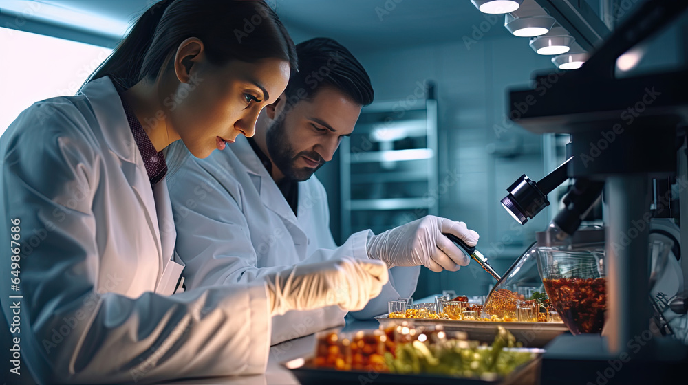 Food scientists are checking the quality of food in a lab. Generative Ai