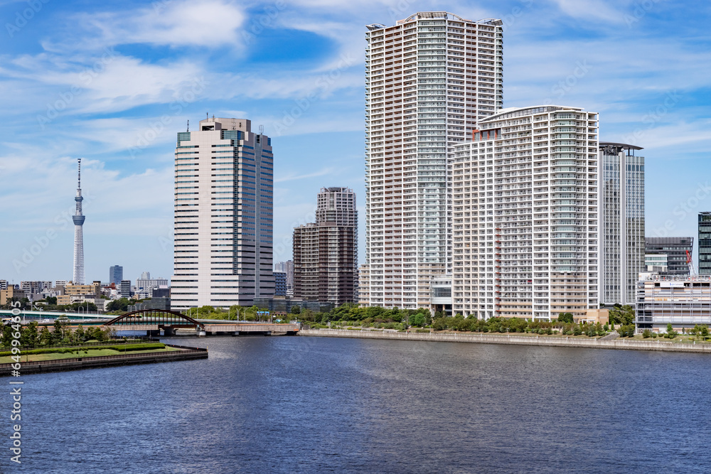 水辺に建つ東京のビル群