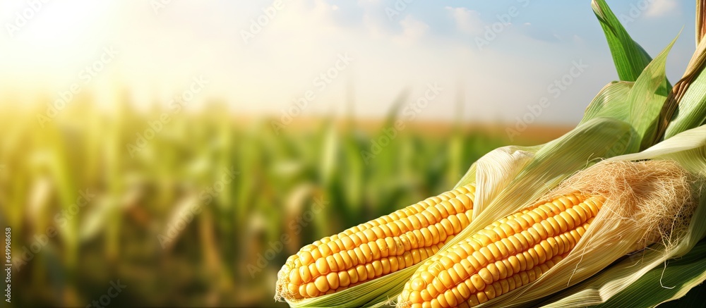 Corn cobs in a corn field