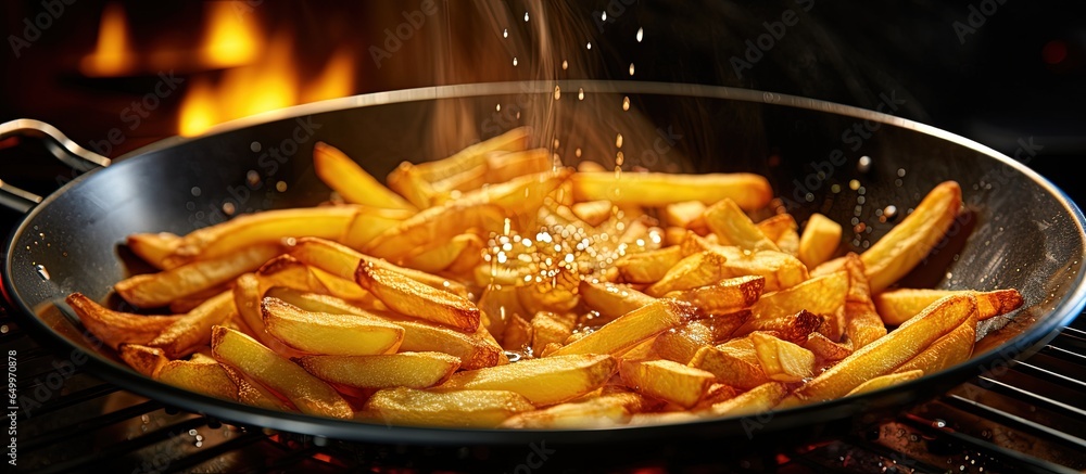 Frying french fries in hot oil