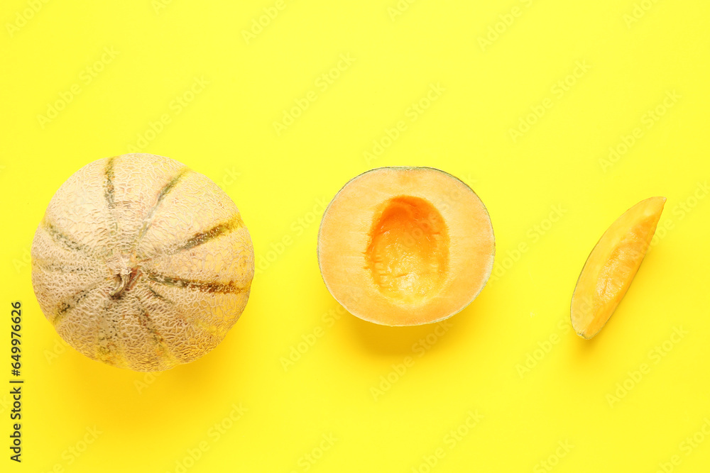 Sweet melons on yellow background