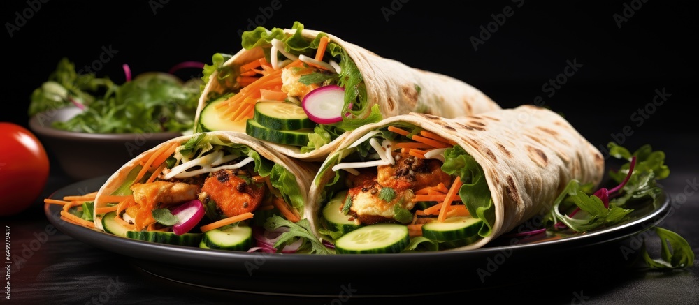 Veggie tortilla wraps stuffed with tofu and raw veggies promoting a love for healthy eating