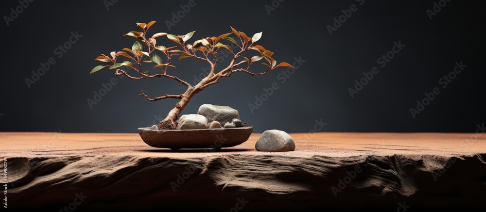 Rock twig tree desert brown empty platform product display natural beauty minimal background