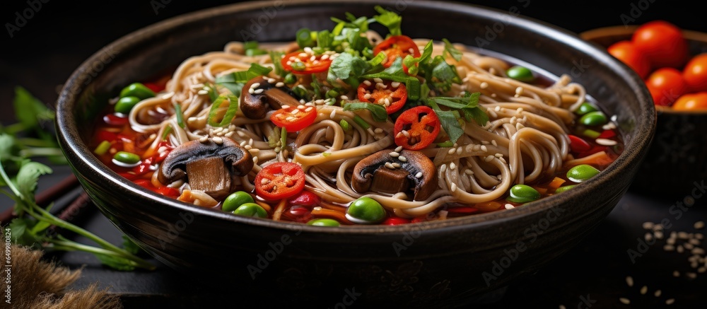 Soba noodle soup with mushrooms vegan detox recipe