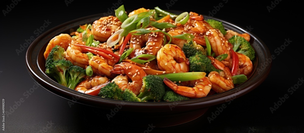 Shrimp is mixed with Chinese vegetables