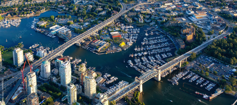 False Creek in downtown Vancouver, British Columbia, Canada. Aerial