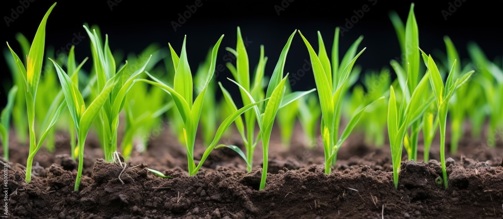 Cornfield with rows of young sprouts exemplifying corn cultivation