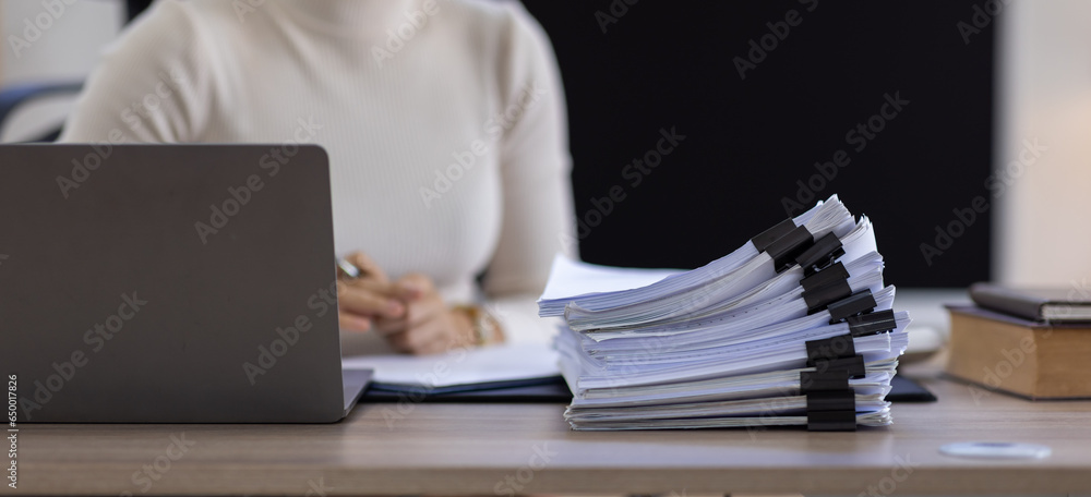 Business Documents, Auditor businesswoman checking searching document legal prepare paperwork or report for analysis TAX time,accountant Documents data contract partner deal in workplace office	