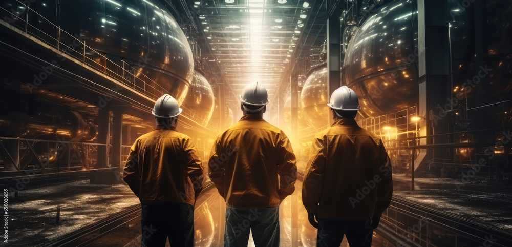 Workers working in heavy industrial plants.