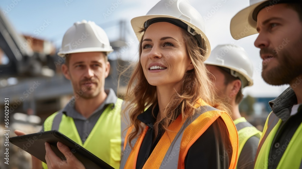 Architects and engineers examining building site.