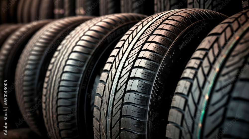 Car Tires. Tires in a tire store, Spare tire car. Generative Ai