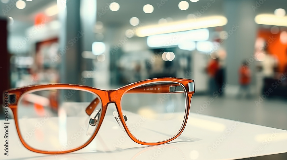 Glasses in store retail at shopping mall.