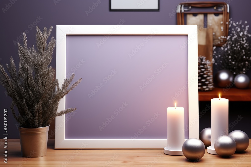 Minimal simple purple mockup frame in front, Simple minimal, Christmas style.