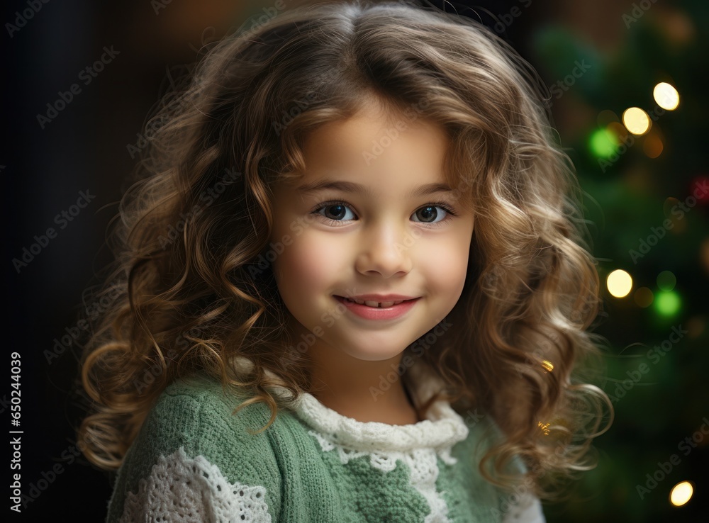 Cute girl with Christmas tree