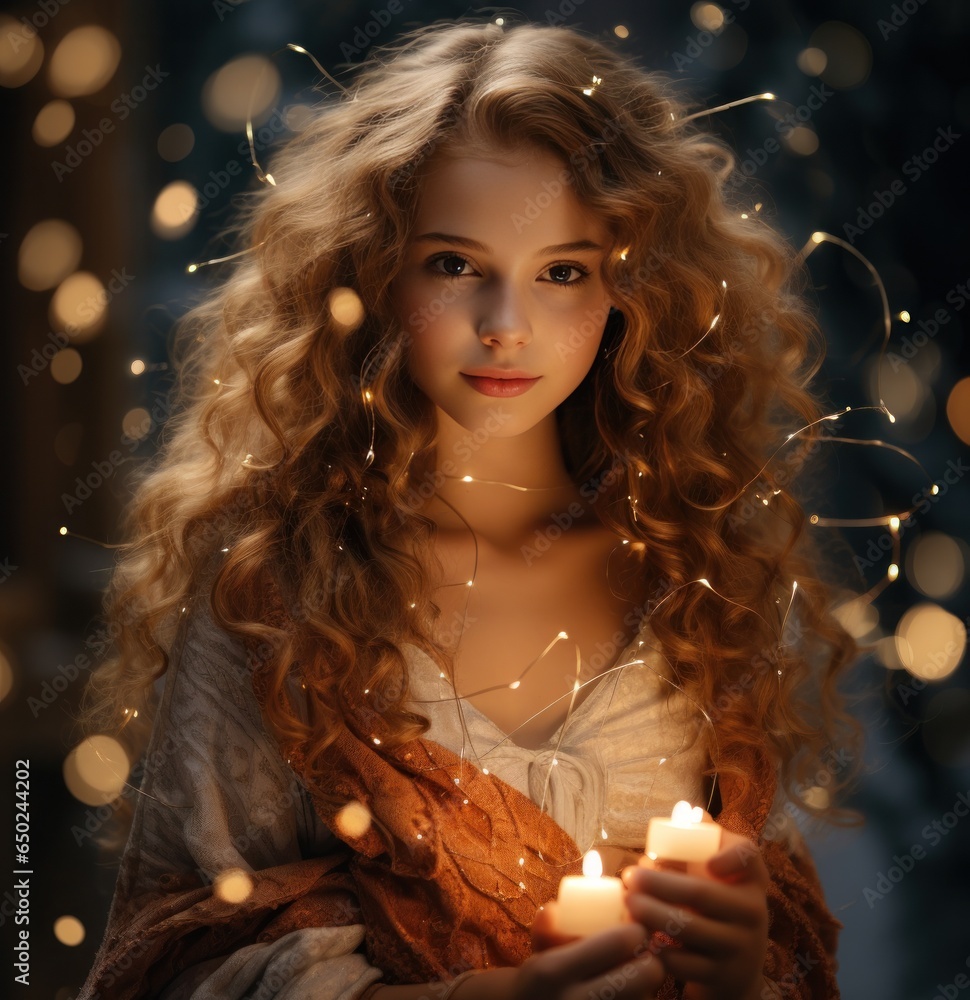 A young beautiful girl showing lights