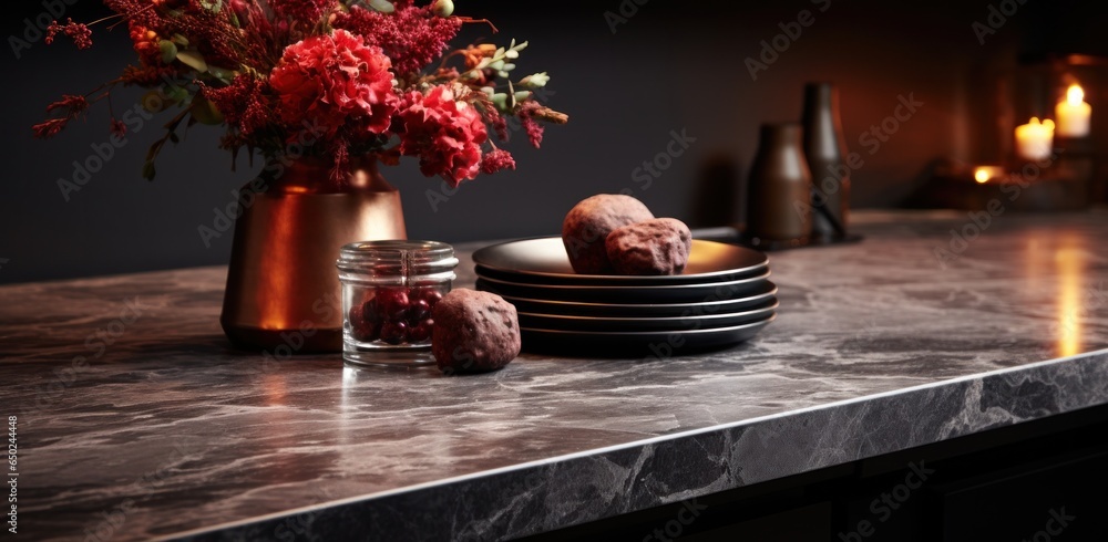 Marble kitchen top in a kitchen