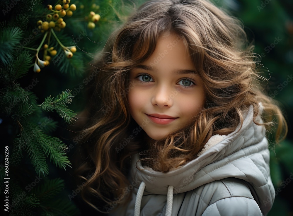 Cute girl with Christmas tree