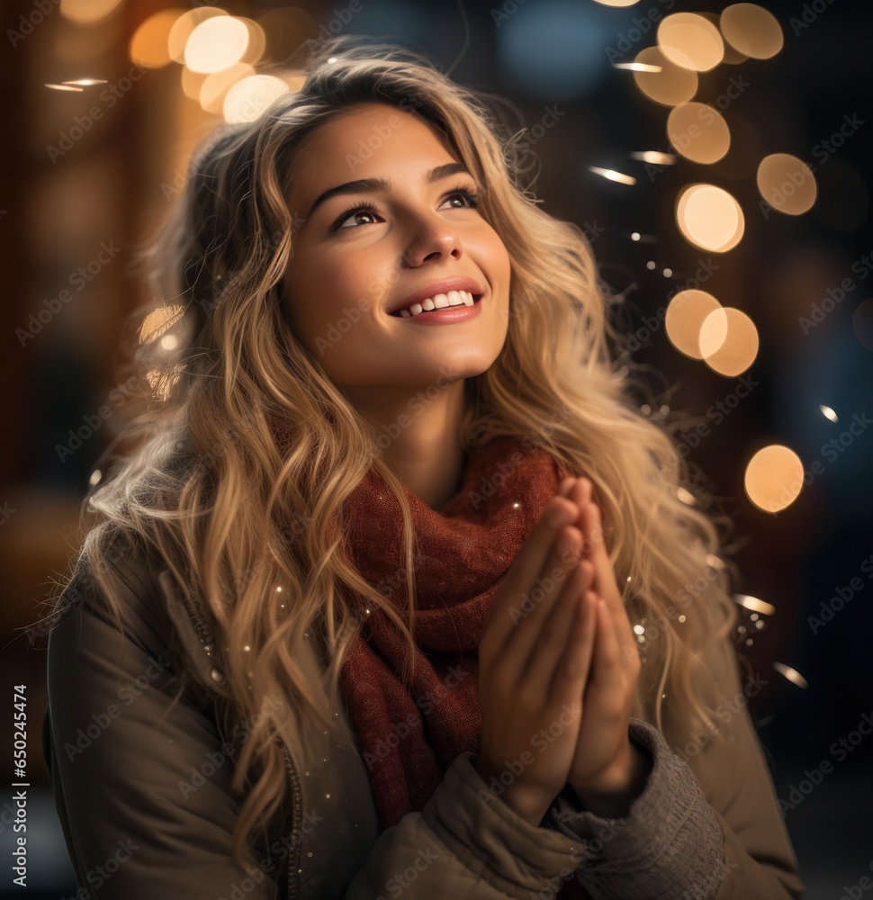 Beautiful girl with sparkling lights