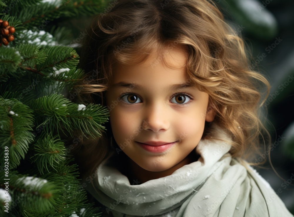 Cute girl with Christmas tree