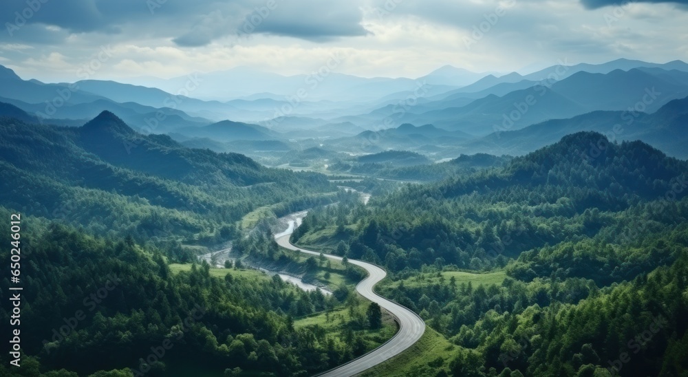 Aerial view of a mountain road