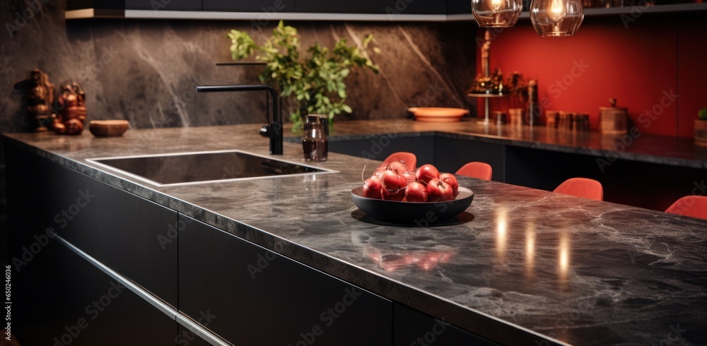 Marble kitchen top in a kitchen