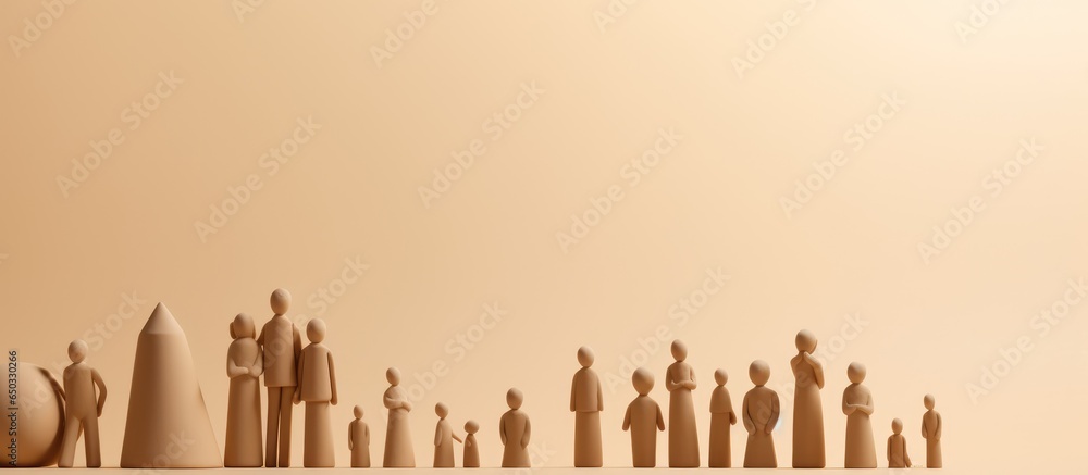 Various parents and children in minimalist figurines grouped on a beige backdrop