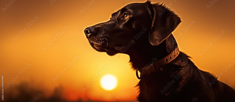 Sunset animal portrait of a dog in silhouette