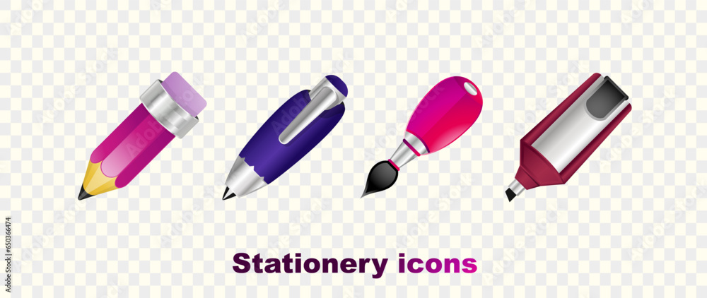 Stationery icons set. School drawing and writing tools vector illustration 